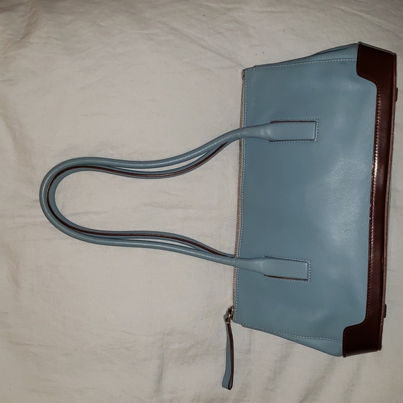 PRADA medium blue & brown leather satchel - Picture 1 of 8